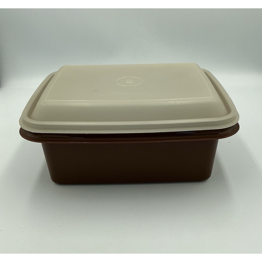 Vtg Tupperware Ice Cream Keeper Container 1254-18 lid 1255-10 Harvest Brown